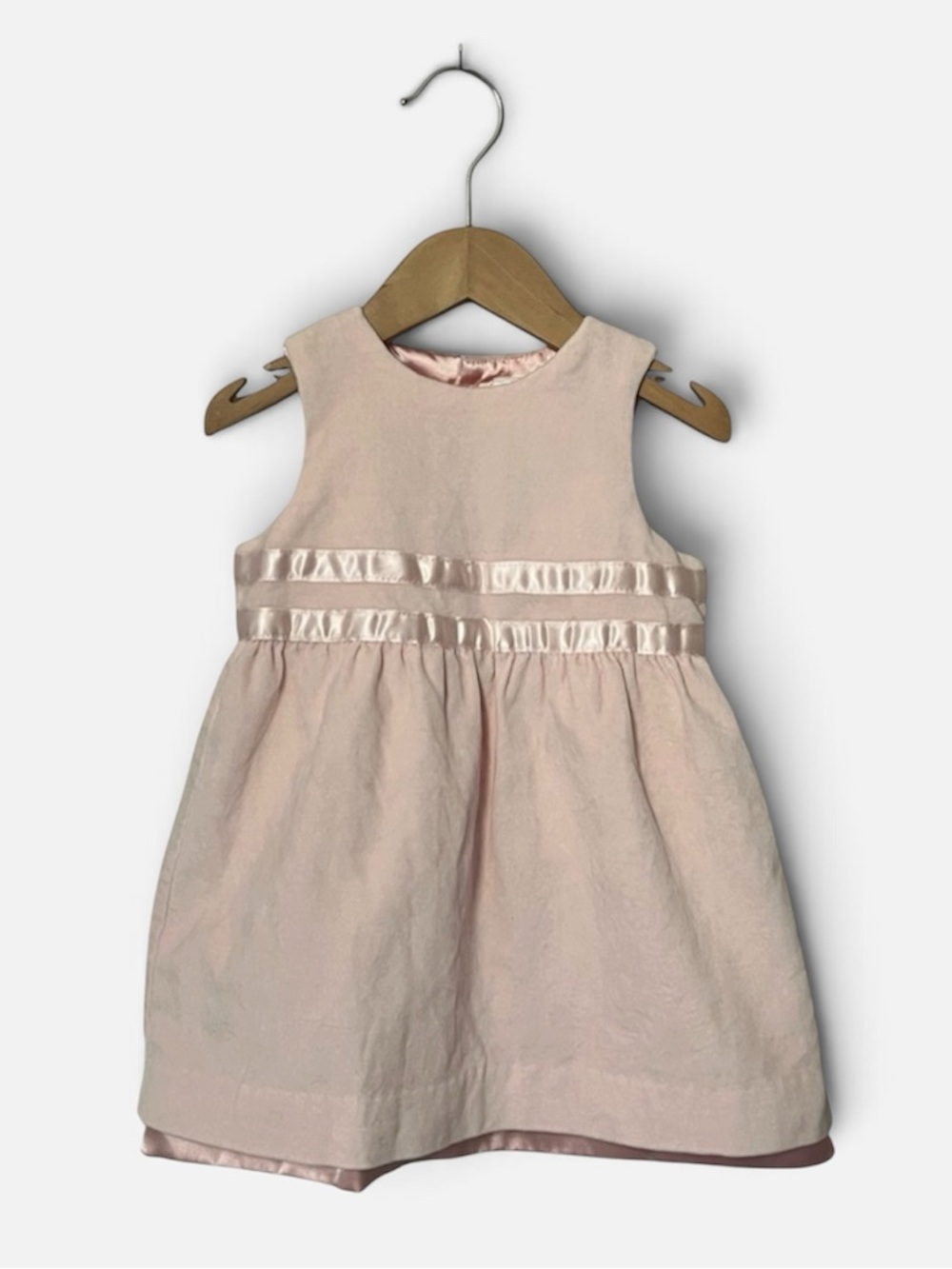 Vintage Baby GAP Pink Velour Party Dress Satin Trim Lined 6-12M